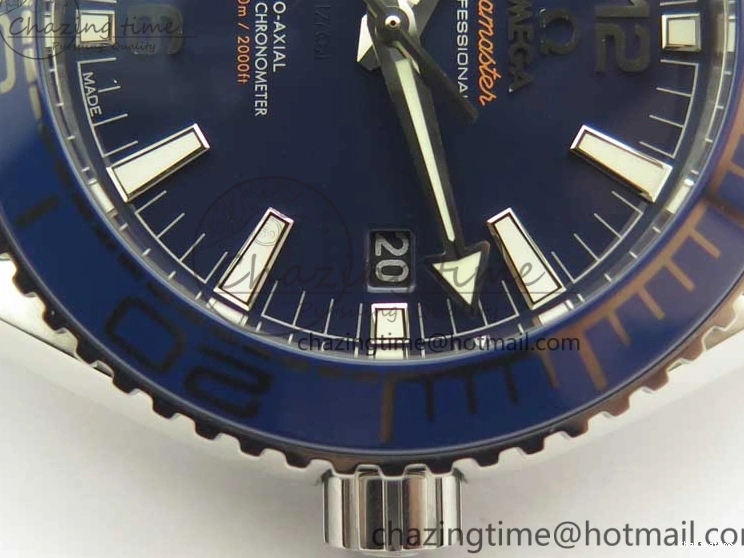 0428 Planet Ocean 2016 43.5mm SS Blue Bezel OM 1:1 Best Edition Blue Dial on SS Bracelet A8900 V WellDesigned 8029